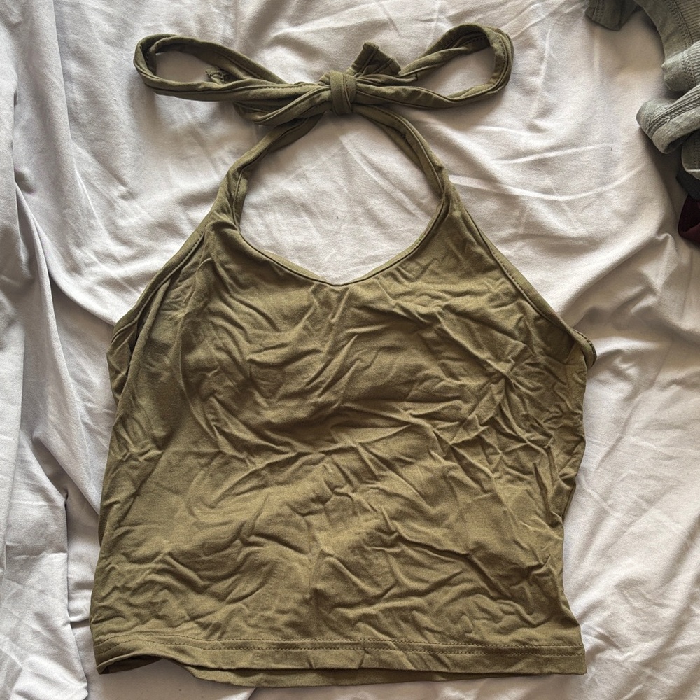 Olive Green Halter Neck Tank Top